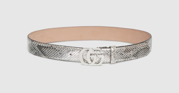 Cut GG Marmont belt in silver python leather | GUCCI® US