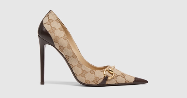 Women's Donna pump in sand and brown GG canvas | GUCCI® US