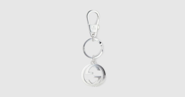 Interlocking G keychain in silver-toned metal | GUCCI® US