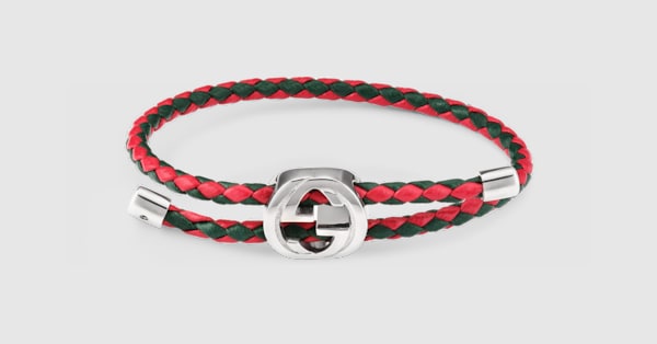 Braided leather bracelet with Web in 925 sterling silver | GUCCI® US