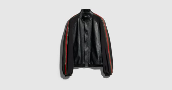 Leather bomber jacket with Web in black | GUCCI® US