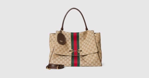Paparazzo large top handle bag in sand and brown GG canvas | GUCCI® US