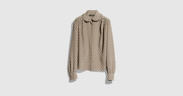 Printed silk crêpe de chine shirt in beige and dark brown | GUCCI® US