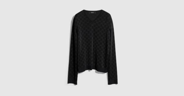 Fine knit viscose GG jacquard sweater in black | GUCCI® US
