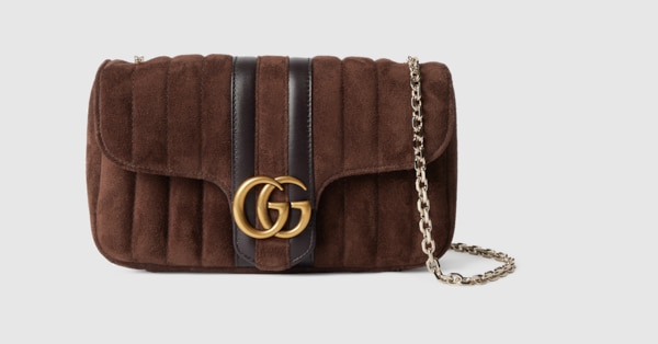 GUCCI GG Marmont ダークブラウンスエードスモールチェーンバック Jetset GG Marmont small shoulder bag in dark brown suede | GUCCI® US