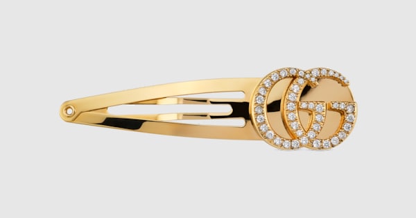 Hair clip with crystal Double G in gold-toned brass | GUCCI® US