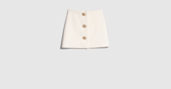 値下げ中GUCCI グッチニットスカート ウール100% GG ダブルG刺繍 Crêpe wool skirt with Double G button in white | GUCCI® US