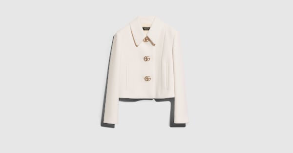 Crêpe wool jacket with Double G button in white | GUCCI® US
