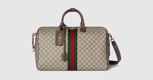 Gucci Savoy〕ミディアム ダッフルバッグ ・ベージュ＆ダークブラウン
