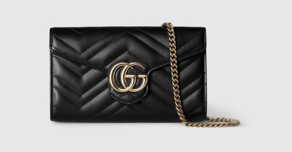 GG Marmont wallet on chain in black leather | GUCCI® US
