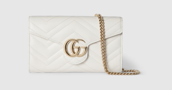 GUCCI グッチ チェーンウォレット 長財布 ホワイト GG Marmont wallet on chain in white leather | GUCCI® US