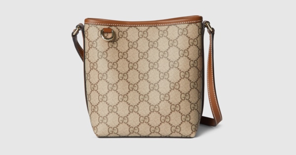 GG Emblem nano bucket bag in beige and dark brown fabric | GUCCI® US