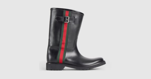 Men's boot with Web in black leather | GUCCI® PT