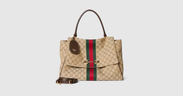Paparazzo large top handle bag in sand and brown GG canvas | GUCCI® SE