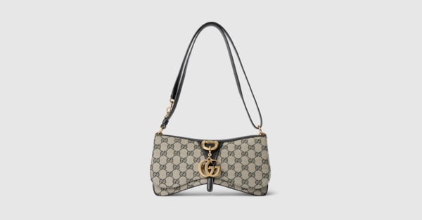 Medium shoulder bag with Double G detail in beige and black GG