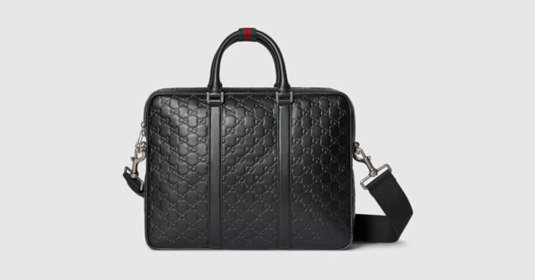 GG Emblem large briefcase in black GG leather | GUCCI® US