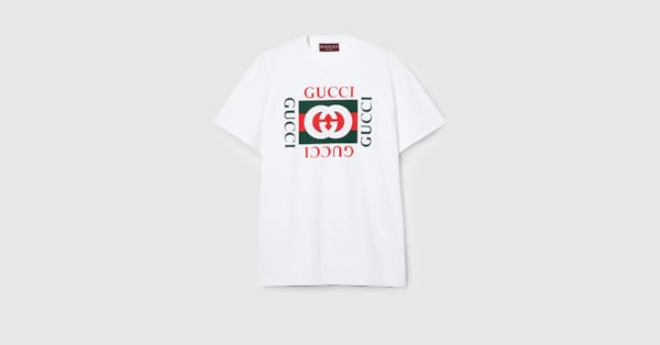 GUCCI ローズプリント Tシャツ ホワイト XS Printed cotton jersey T-shirt in white | GUCCI® US