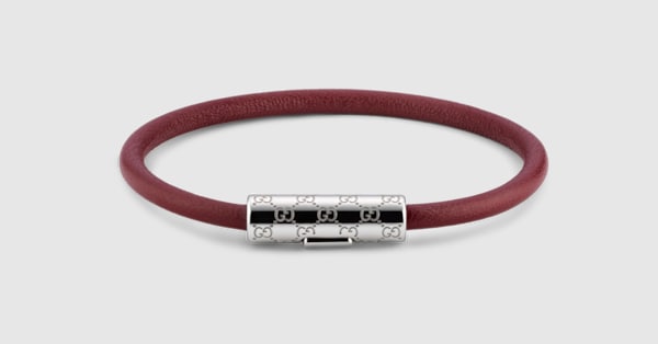 Bracelet with GG detail in Rosso Ancora red leather | GUCCI® US