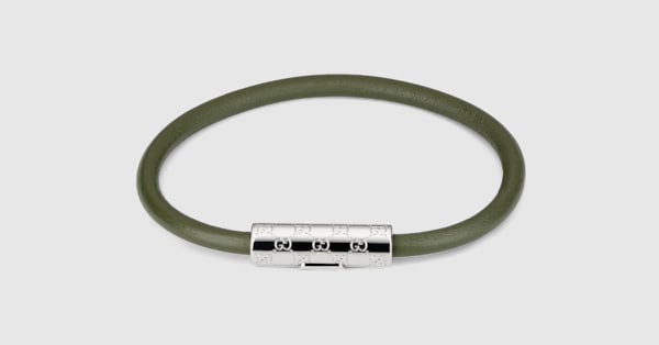 Bracelet with GG detail in forest green leather | GUCCI® US