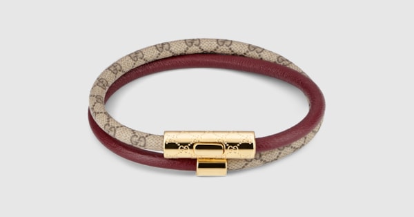 Double bracelet with GG detail in brown leather | GUCCI® SG