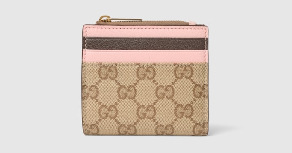 Small wallet with multicolor slots in sand and brown GG coated