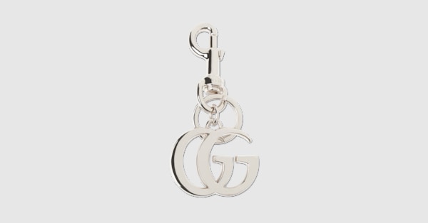 Double G keychain in palladium-toned brass | GUCCI® US