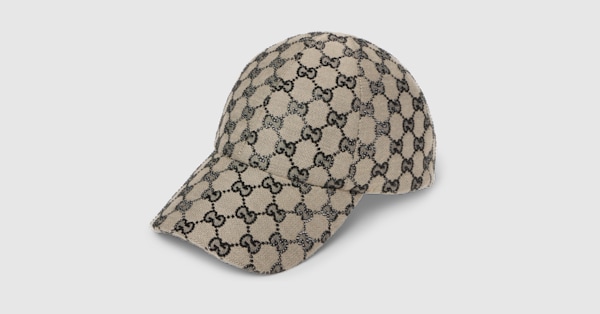 GG canvas baseball hat with crystals in beige and black | GUCCI® US