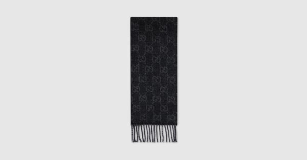 Reversible wool cashmere scarf in grey and black | GUCCI® US
