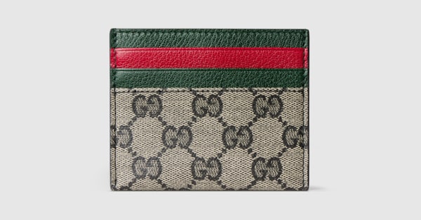 Card case with Web card slots in beige and black GG canvas | GUCCI® US