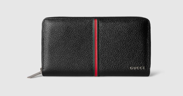 ウェブ付き ジップアラウンドウォレット ・ブラック レザー | GUCCI公式