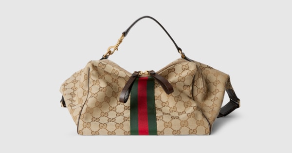 Small crossbody bag with Web in sand and brown GG canvas | GUCCI® US