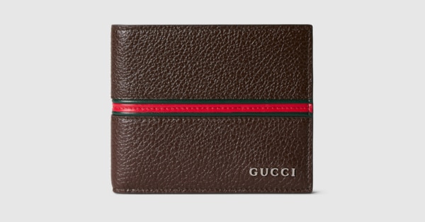 GUCCI ケース ブラウン/グリーン/レッド Bi-fold wallet with Web in dark brown leather | GUCCI® US