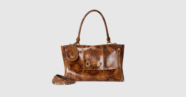 GUCCI ハンドバッグ パイソン型押し ブラウン Paparazzo python medium top handle bag in brown | GUCCI® US
