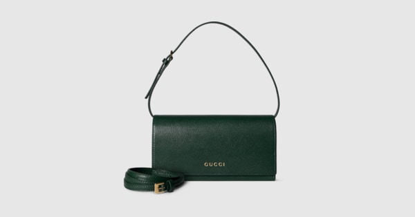 Mini pouch with strap in green leather | GUCCI® US