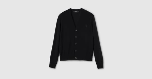 Knit wool cardigan with embroidery in black | GUCCI® US