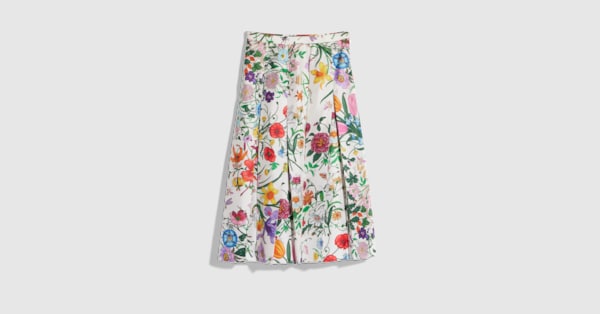 Printed silk twill pleated skirt in multicolor | GUCCI® US