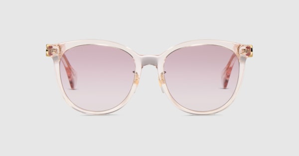 GUCCI グッチ サングラス GGロゴ クリアピンク ラウンド レディース ラウンドフレーム サングラス（アジアン フィット） ・ピンク | GUCCI公式