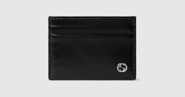 Card case with Interlocking G in black textured leather | GUCCI® US