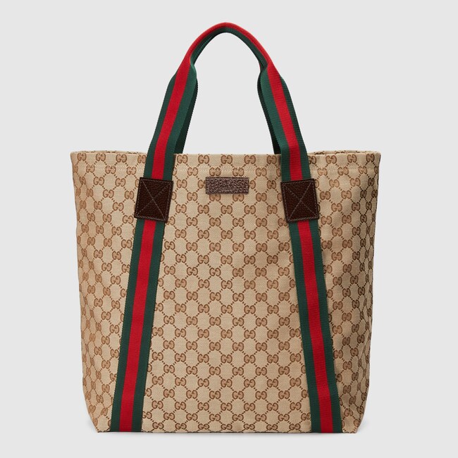 Original Gg Canvas Tote In Beige Ebony With Brown Original Gg Canvas Tote In Beige Ebony With Brown Leather Trim