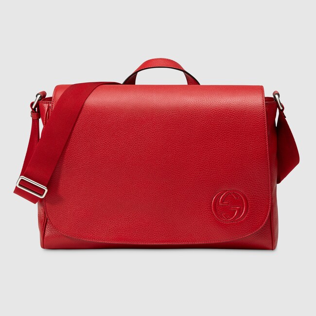 Soho Leather Diaper Bag In Red With A Nylon Strap