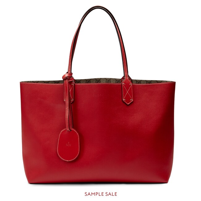 Reversible Gg Medium Tote In One Side Red Leather Reversible Gg Medium Tote In One Side Red Leather Beige Ebony Gucci Women S Totes