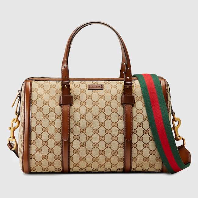 Lady Web Original Gg Canvas Boston Bag In Beige Ebony Lady Web Original Gg Canvas Boston Bag In Beige Ebony With Brown Hand Stained Leather