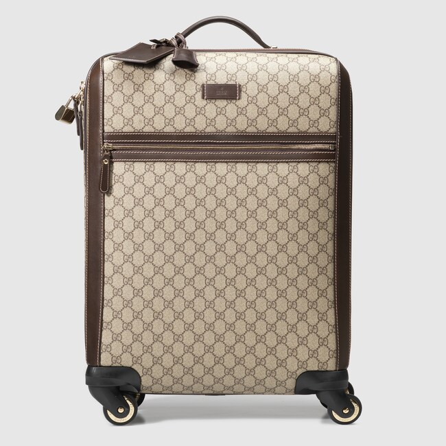 Gg Supreme Canvas Four Wheel Carry On Suitcase In Beige Ebony Gg Supreme Canvas Four Wheel Carry On Suitcase In Beige Ebony A Material With Low Environmental Impact Dark Brown Leather Trim