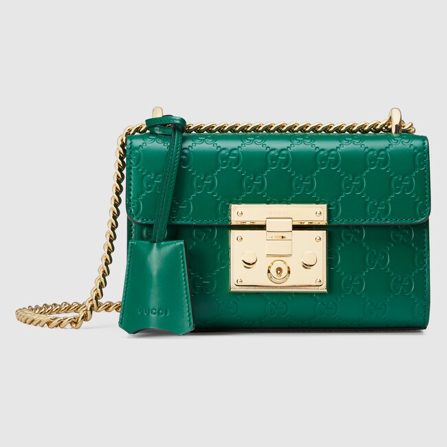 Padlock Gucci Signature Shoulder Bag In Emerald Green Padlock Gucci Signature Shoulder Bag In Emerald Green Leather