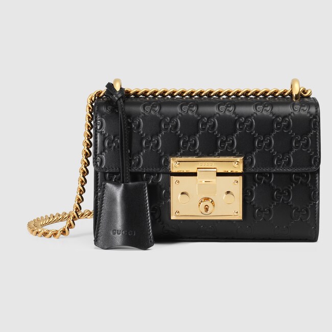 Padlock Small Gucci Signature Shoulder Bag In Black Padlock Small Gucci Signature Shoulder Bag In Black Leather Women S Bags