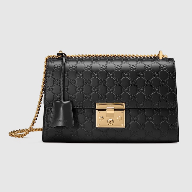 Padlock Medium Gucci Signature Shoulder Bag In Black Padlock Medium Gucci Signature Shoulder Bag In Black Leather