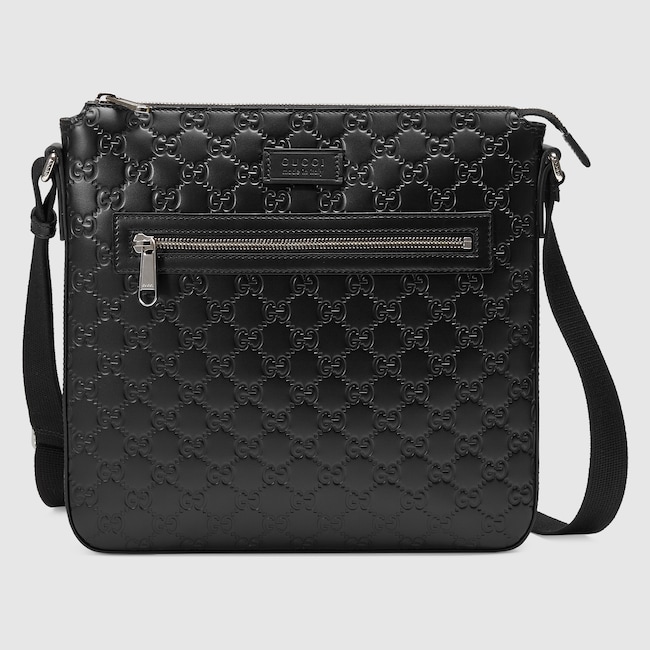 Gucci Signature Leather Messenger In Black Gucci Signature Leather Messenger In Black With Trims Men S Bags