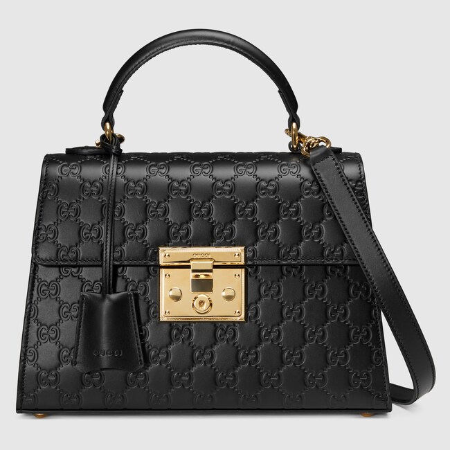 Padlock Small Gucci Signature Top Handle Bag In Black Padlock Small Gucci Signature Top Handle Bag In Black Leather With Detail Women S Handles Boston Bags