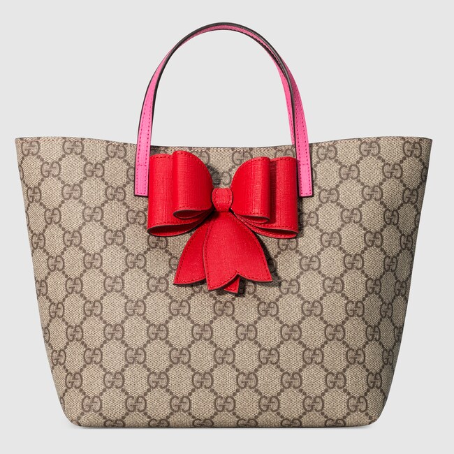 Children S Gg Supreme Bow Tote In Beige Ebony Canvas A Children S Gg Supreme Bow Tote In Beige Ebony Canvas A Material With Low Environmental Impact Gucci Bags Backpacks