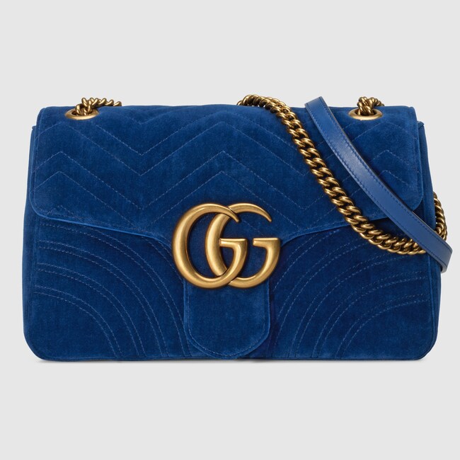 Gg Marmont Medium Velvet Shoulder Bag In Cobalt Blue Chevron Gg Marmont Medium Velvet Shoulder Bag In Cobalt Blue Chevron With Heart Gucci Women S Bags